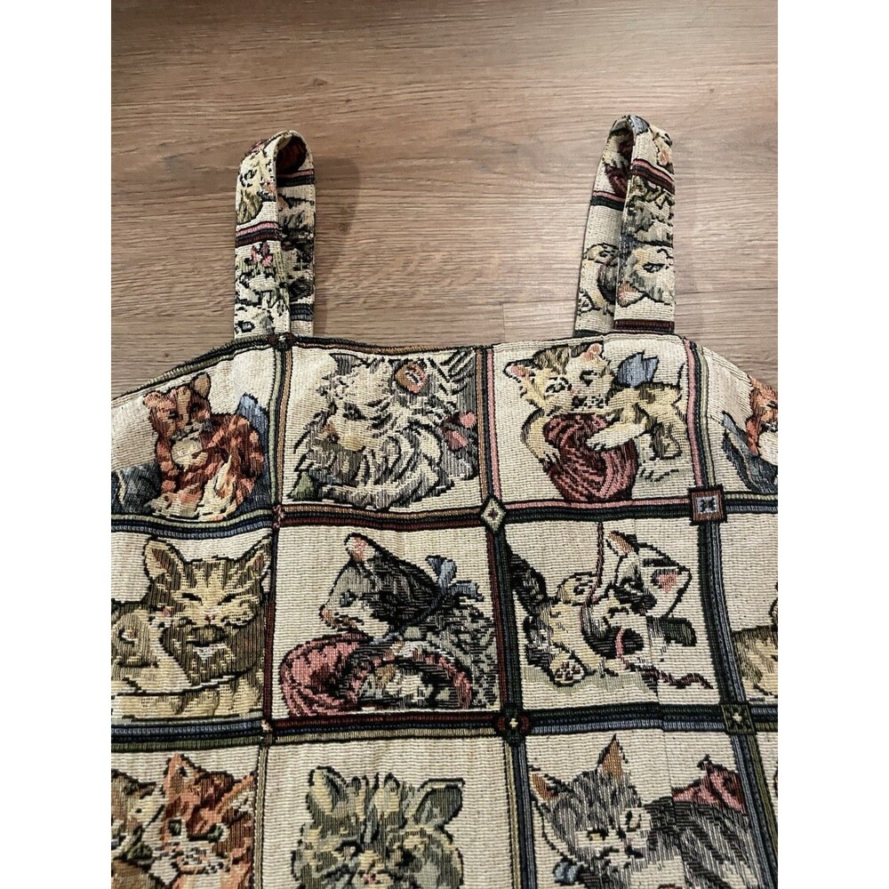 Cider Cat Lover Tapestry Mini Dress Patchwork Kitten Print Pinafore SZ M - Picture 2 of 5